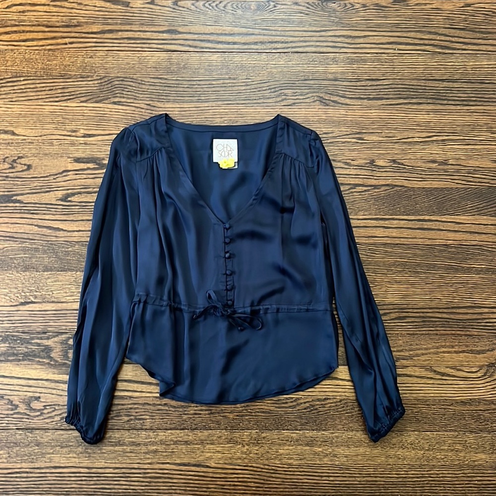 Navy Blue Silk Blouse